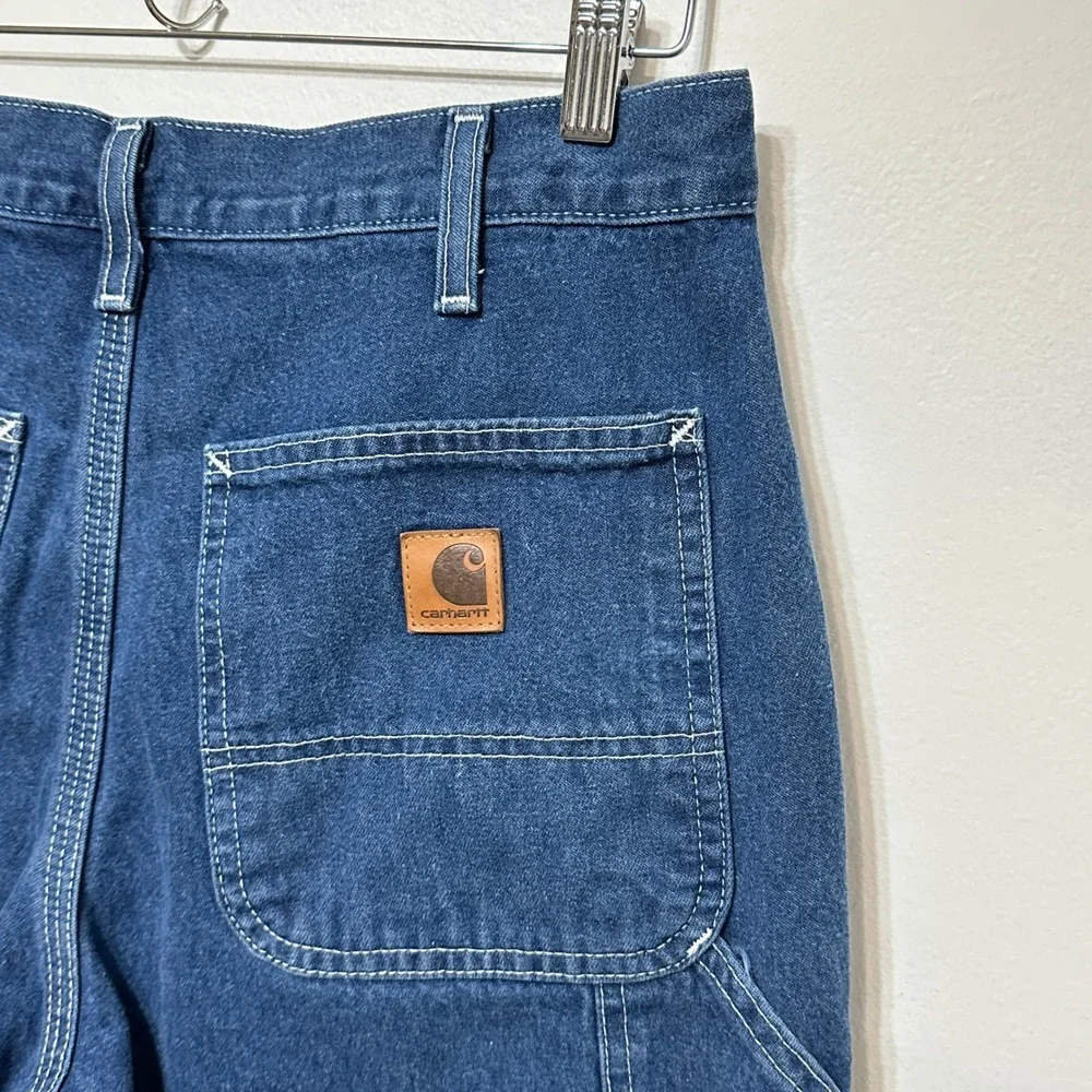 Carhartt Carpenter Jeans Men 33x27 Short Blue Denim Workwear Streetwear Dungaree